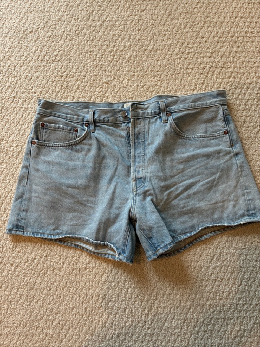 Agolde Light Blue High-Risse Parker Long Denim Shorts